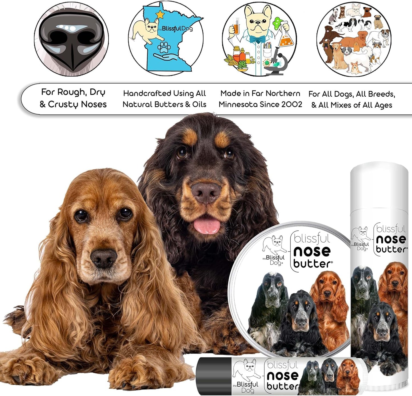 The Blissful Dog English Cocker Spaniel Unscented Nose Butter - Dog Nose Butter, 0.15 Ounce