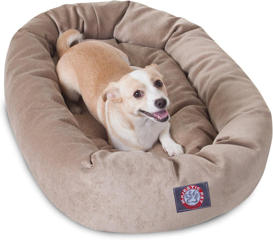 Majestic Pet 32 Inch Micro Velvet Calming Dog Bed Washable 32x23x7 (inch) – Cozy Soft Round Donut Dog Bed with Spine for Head Support - Pet Bed Medium – Pearl
