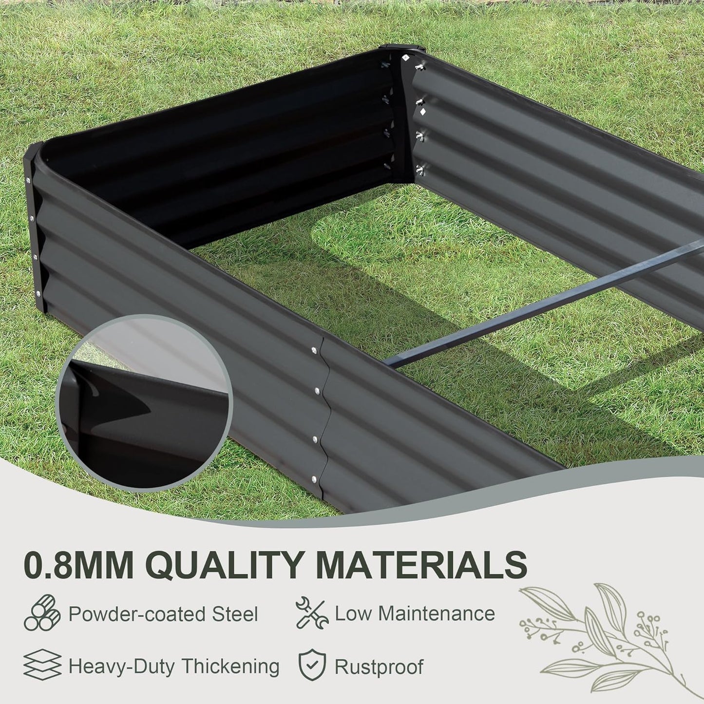 Domi Galvanized Raised Garden Bed, 8x4x1Ft Thickening Metal Planter Box for Vegetables Bottomless for Backyard Outdoor, 1" Deep w/ 228 Gallon Capacity - Dark Gray
