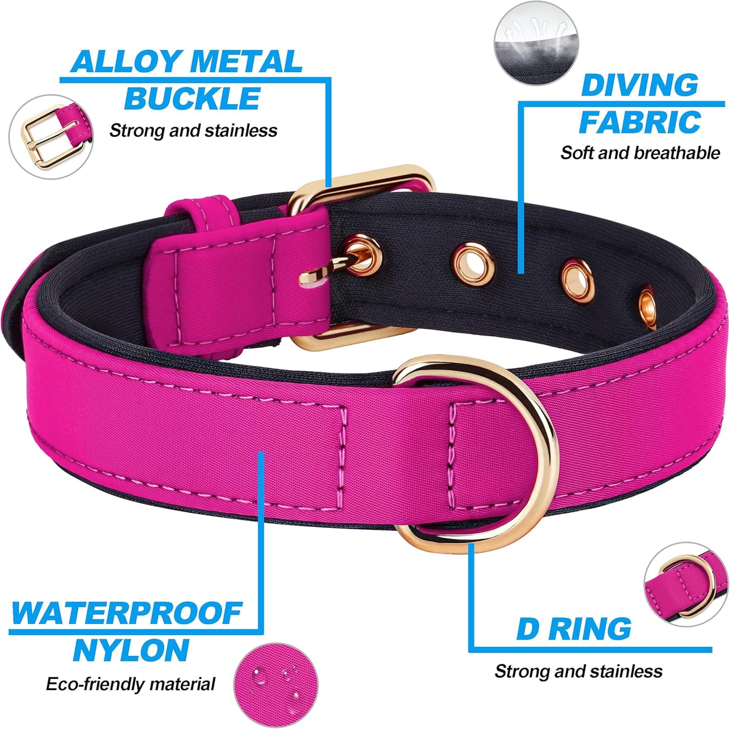 Didog Soft Padded Dog Collars for Small Dogs, Lightweight and Breathable Dog Collar with Metal Buckle for Puppy, Rose Purple, S