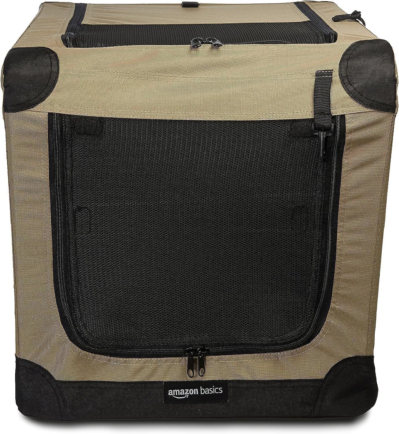 Amazon Basics 2 Door Foldable and Portable Travel Pet Kennel for Cat, Dog, Rabbit, 26 inch, Tan, S 26" x 18" x 18"