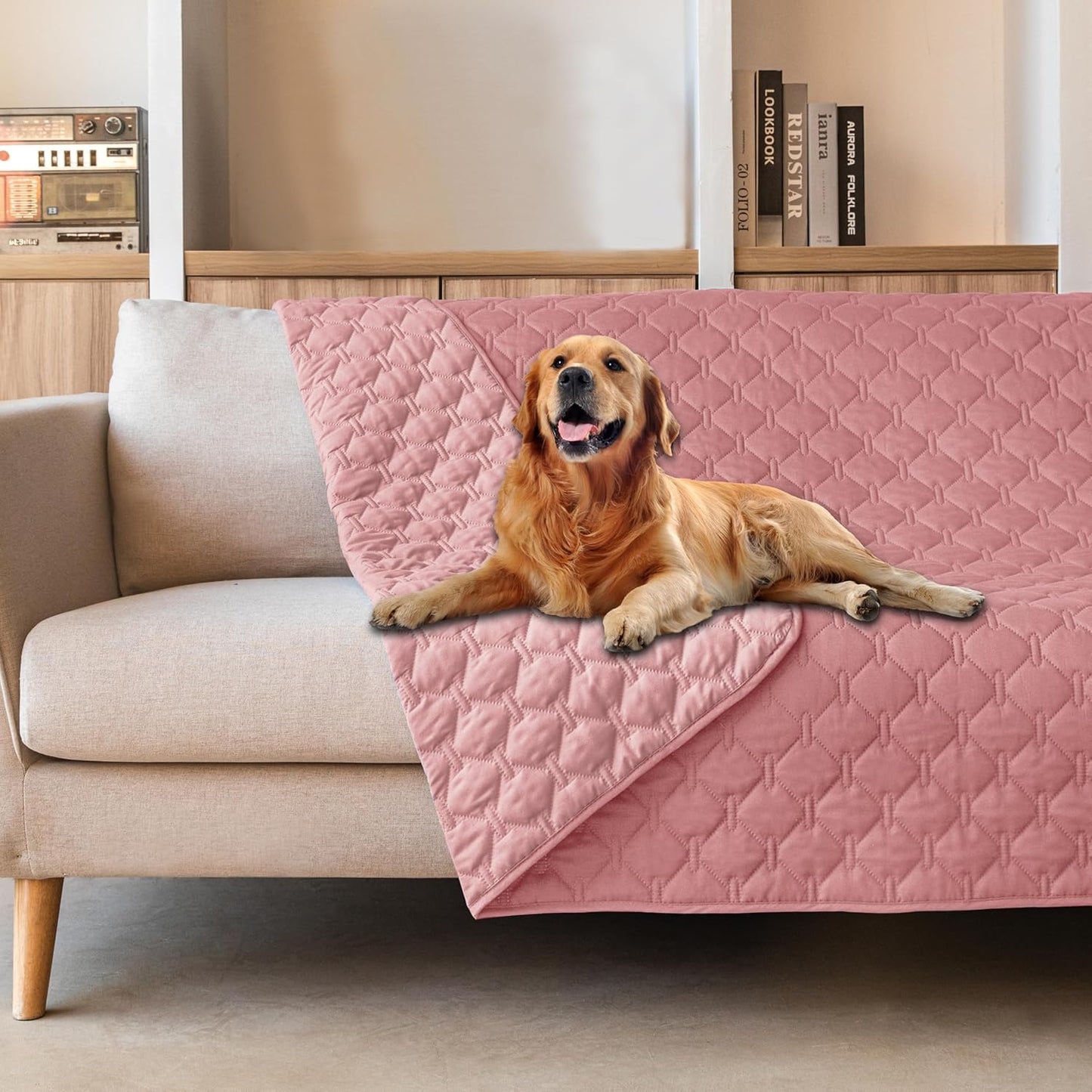 gogobunny 3X Stronger Waterproof Pet Blanket, Scratch Proof Furniture Protector for Dogs Cats, Reversible Cover 82x102 Inch, Dark Pink/Light Pink