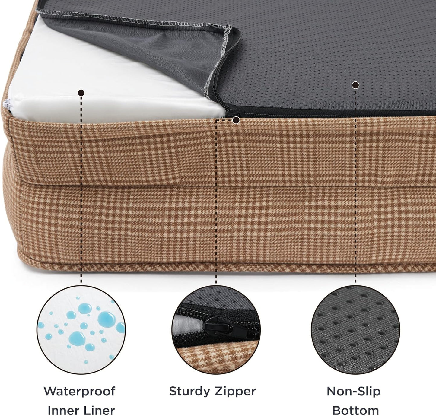Bedsure XL Orthopedic Dog Bed for Extra Large Dogs - Washable XLarge Dog Cat Bed Waterproof, Comfort Dogs Couch Sofa with Washable Removable Cover, Pet Bed with Nonskid Bottom, Plaid-Brown, 42"