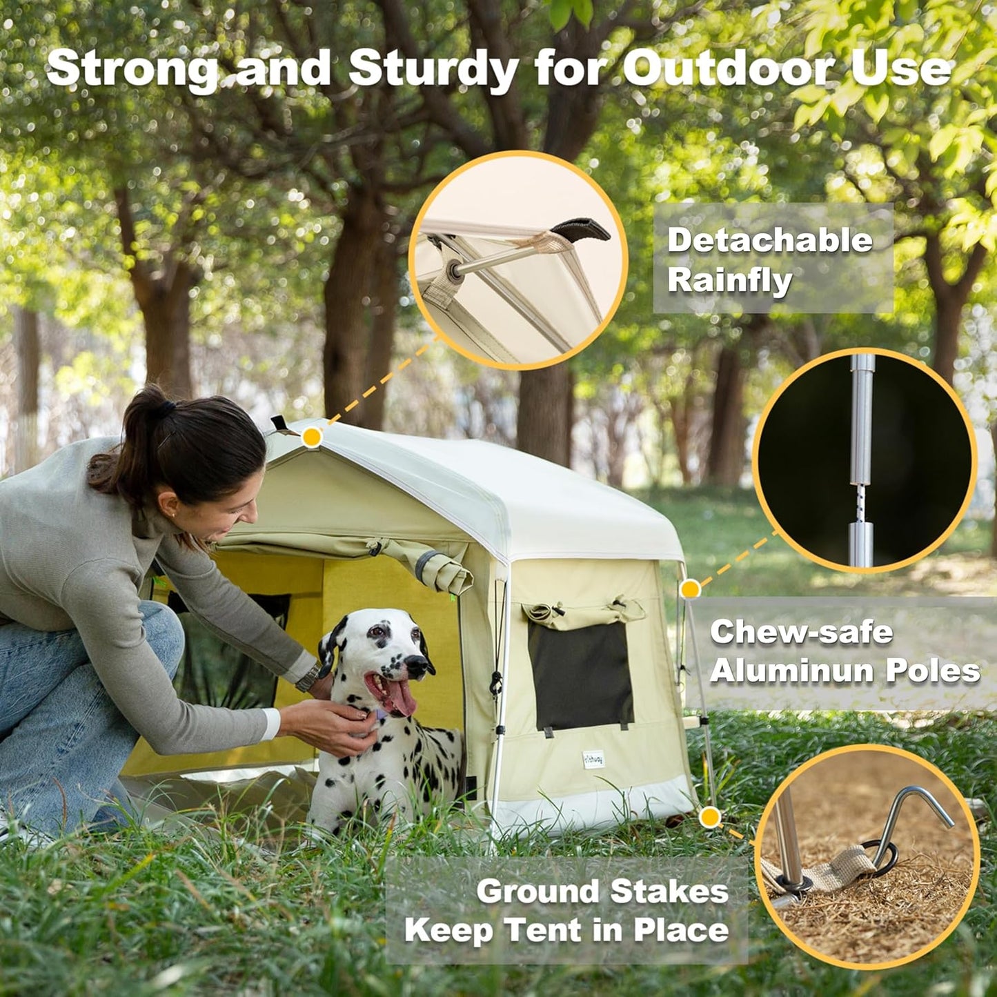 Dog Tent Cotton Fabric, Aluminum Poles and Camping Mat, Outdoor Weatherproof, Dog House Outdoor, Breathable with 2 Side Windows, Portable and Collapsible (Green, Large)