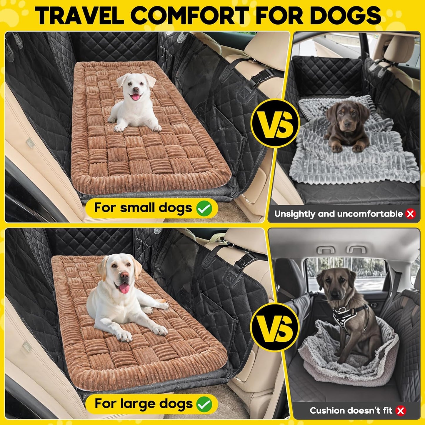 Dog Car Bed Mat, Non-Slip Backseat Extender Pet Blanket, Plaid Dog Bed for SUVs, Sedans & Trucks, Chew-Resistant Travel Pad for Dogs, Easy Clean & Scratch-Proof & Comfort (50"x24.6") Brown