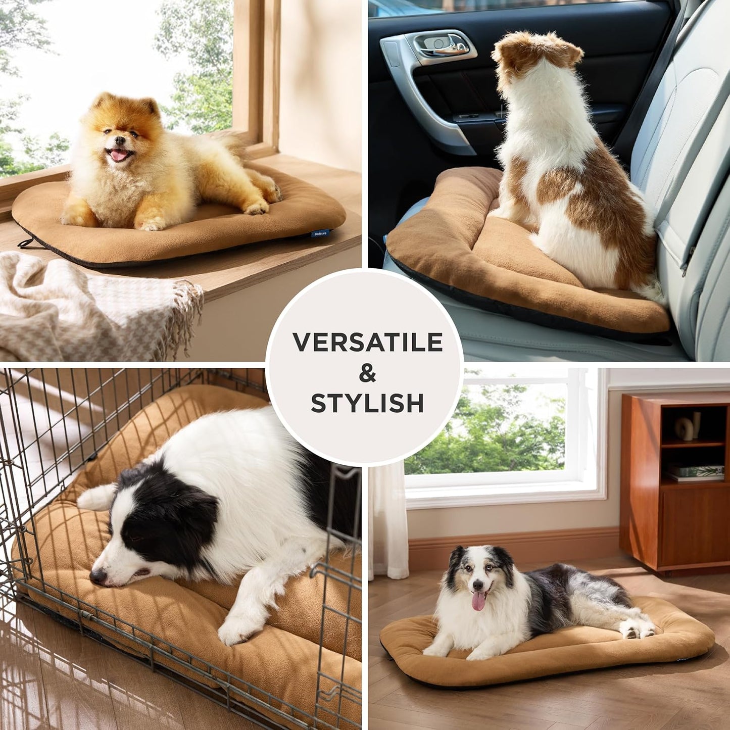 Bedsure Washable Dog Crate Pad for Extra Large Dogs, Anti-Slip Puppy Kennel Dog Bed for Crate - Ultra Soft Fleece Flat Thin Pet Mat (Not Chew Proof), Brown XXL 47"x29"