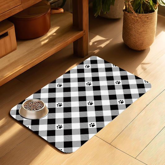 Cat Checked Plaid Dog Food Mat-Absorbent Pet Feeding Mat for Food and Water Bowl, Quick Dry Dog Placemat with Rubber Backing-No Stains Pet Supplies for Messy Drinkers 12"x20"
