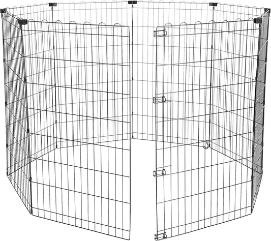 Amazon Basics Foldable Octagonal Metal Exercise Dog Playpen - Indoor/Outdoor, No Door, Large (8 Panels, 24 x 42), Easy to assemble, store, and customize, 42" - Large, Black
