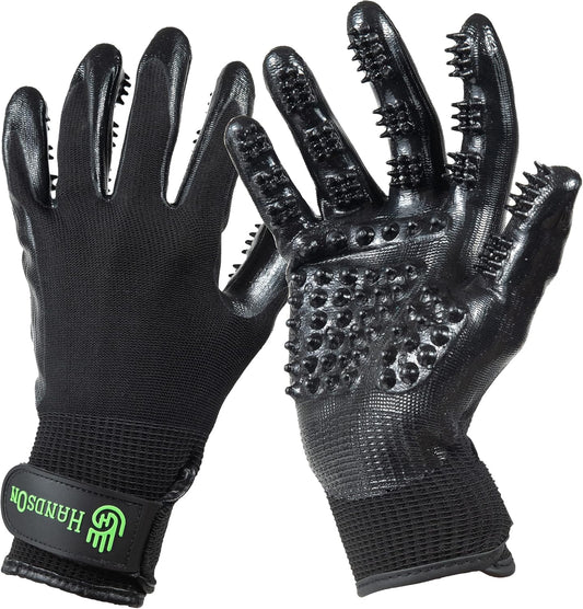 H HandsOn Pet Grooming Gloves - Patented #1 Ranked, Award Winning Shedding, Bathing, & Hair Remover Gloves - Gentle Brush for Cats, Dogs, and Horses (Black, Medium)