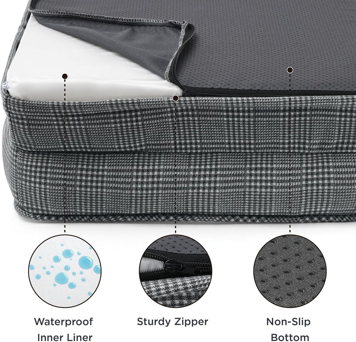 Bedsure XL Orthopedic Dog Bed for Extra Large Dogs - Waterproof XLarge Dog Cat Bed, Comfort Dogs Couch Sofa with Washable Removable Cover, Pet Bed with Nonskid Bottom, Argyle Black-Checks, 42"