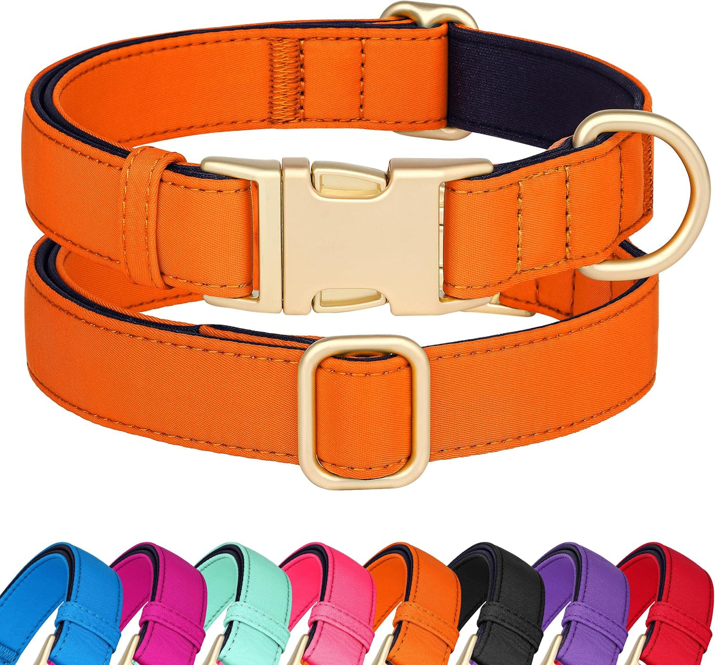 Didog Soft Padded Dog Collars for Medium Dogs, Colorful and Durable Dog Collar with Quick Release Buckle, Light and Breathable for Daily Walking, Orange, M