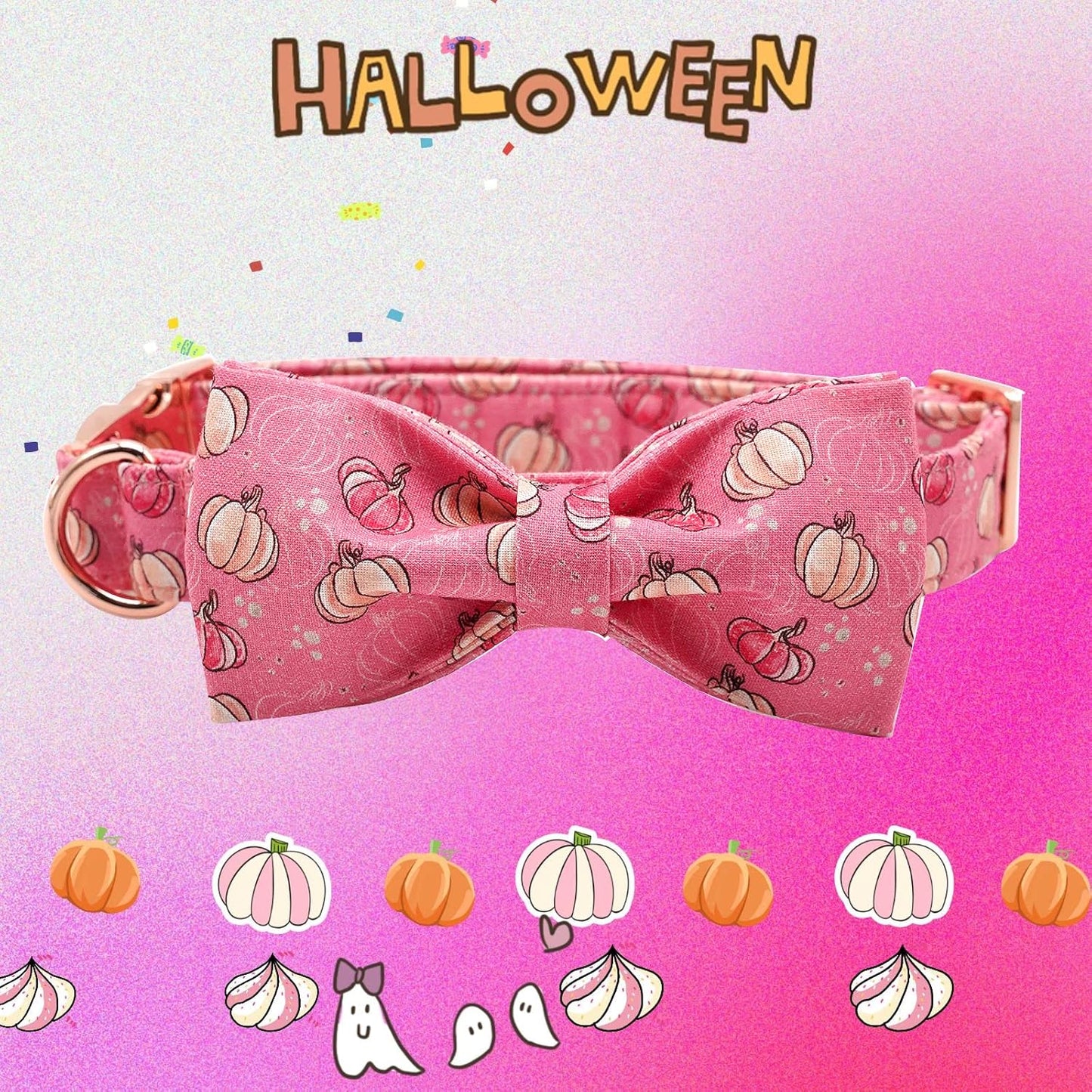 Elegant Little Tail Dog Collar with Bow, Adjustable Halloween Pumpkin Bowtie Pet Gift Collar for Small to Large Dogs