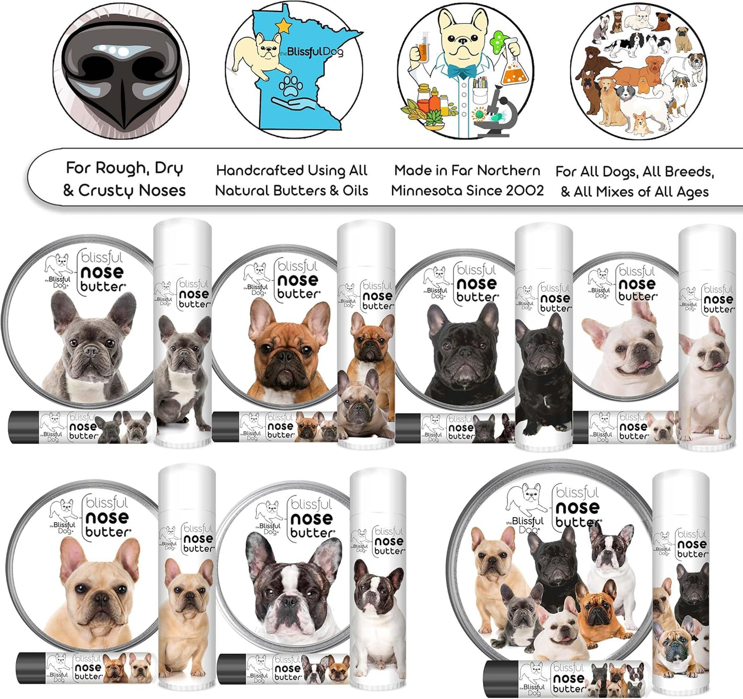 The Blissful Dog French Bulldog Fawn Unscented Nose Butter - Dog Nose Butter, 2 Ounce