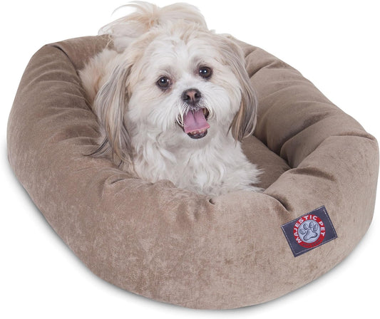Majestic Pet 24 Inch Micro Velvet Calming Dog Bed Washable 24x19x7 (Inch) – Cozy Soft Round Donut Dog Bed with Spine for Head Support - Pet Bed Small - Pearl