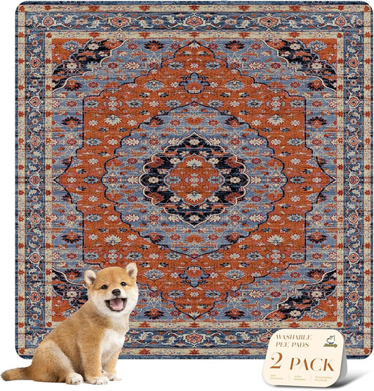 nunubaby Washable Pee Pads for Dogs, Stylish, Non-Slip and Leak-Proof Pee Pads. Reusable Potty Pads for Dogs for Crates and Floors.(Red/Floral, 36" x36")