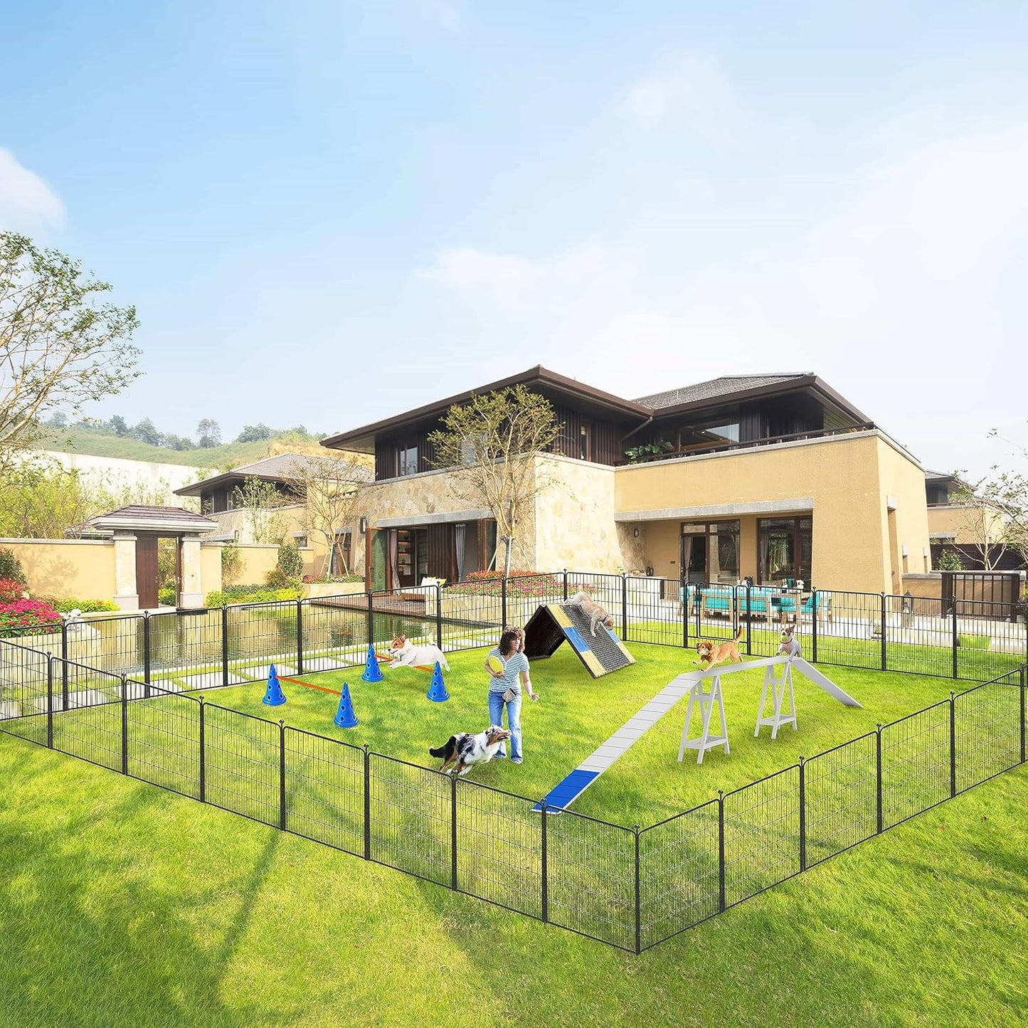 Dog Playpen 32 inch 28 Panels Indoor Outdoor Dog Pen for Medium/Small Dogs Heavy Duty Metal Dog Fence Outdoor for Yard, Puppy Playpen with Door Portable Pet Fence for RV Camping Yard